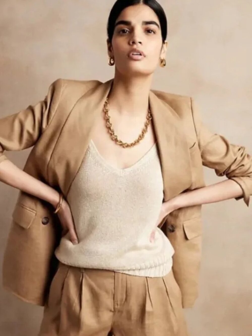 Banana Republic Linen Double Breasted Iced Latte Beige Blazer